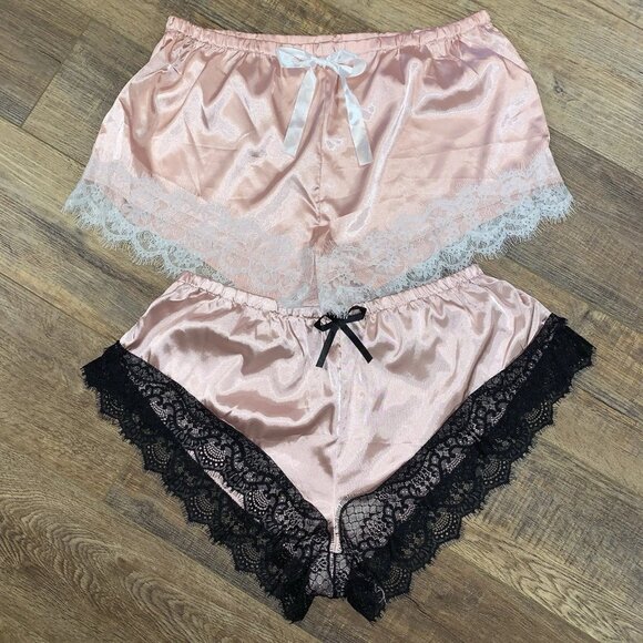 (2) Pink Satin & Eyelash Lace FRENCH Cami KNICKERS Sissy Tap Safety PANTIES 3X - Picture 1 of 5